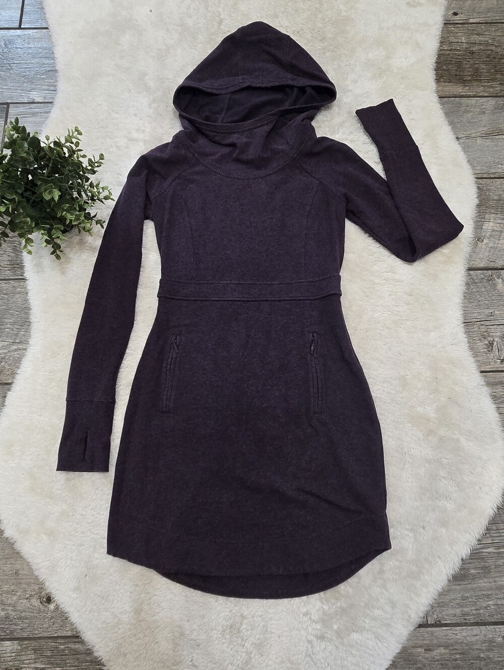 Athleta Purple Blissful Hooded Long Sleeve Activewear Athleisure Dress, XS